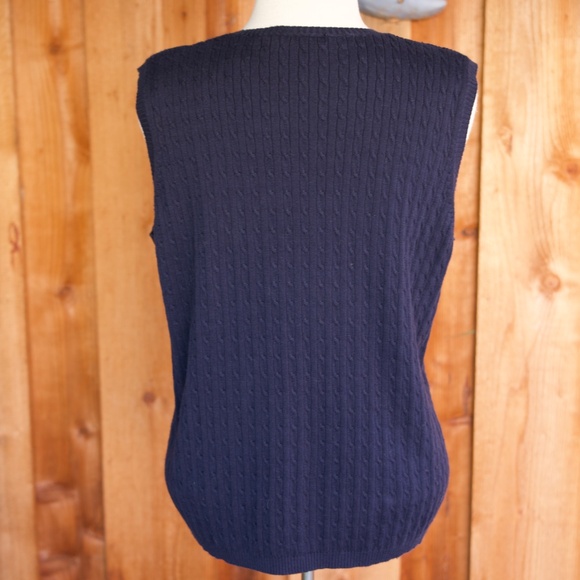 Karen Scott 100% Cotton Cable Knit Sleeveless Sweater Vest Made In UK Woman's XL - Picture 10 of 14